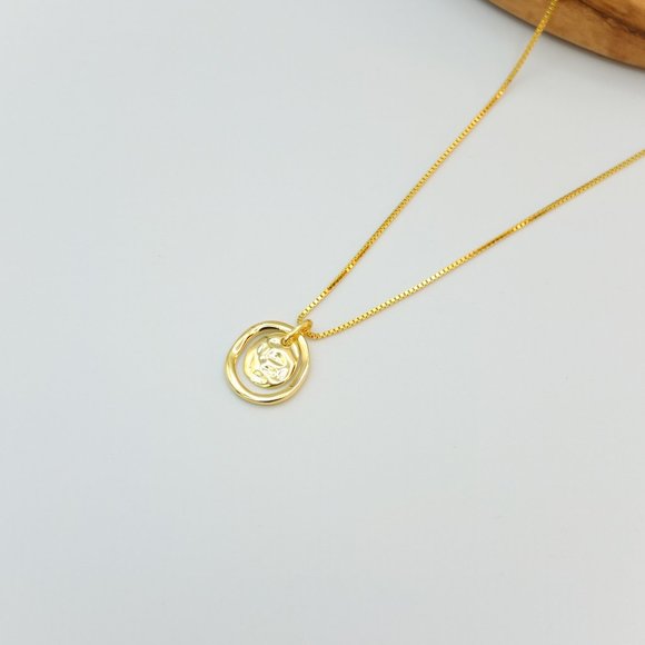 Mila 18K Gold Vermeil Hammered Medal Necklace - Picture 4 of 11